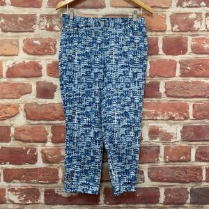 Ruby Rd Pants Women's Size 6 Blue Multicolor Abstract Casual Cropped Button Leg